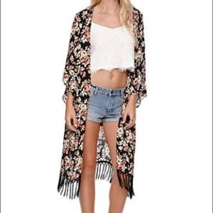LA Hearts Pacsun Fringe Floral Kimono Cardigan